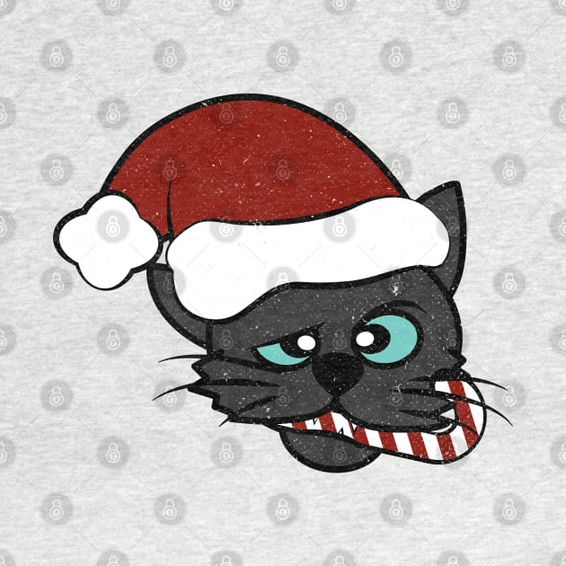 Christmas Black Cat Eating Candy Cane by Commykaze